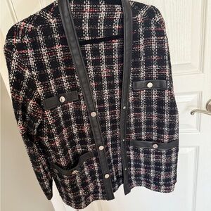 Maje Black and White Plaid Blazer with Relaxed Fit